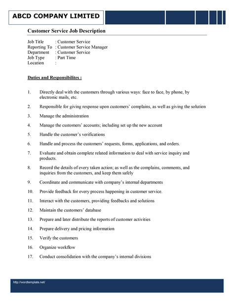 Customer Service Job Description (Examples).